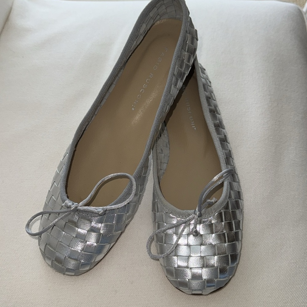 Fabio Rusconi silver woven leather ballet flats tie 37.5 37 1/2 shoes made italy - Picture 12 of 14